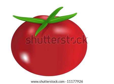 Red glossy tomato isolated over white background
