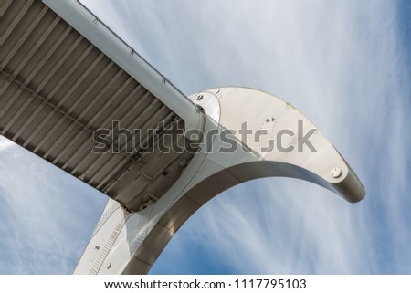 Detail Falkirk Wheel, rotating boat lift in Scotland which connects the Forth and Clyde Canal with the Union Canal.