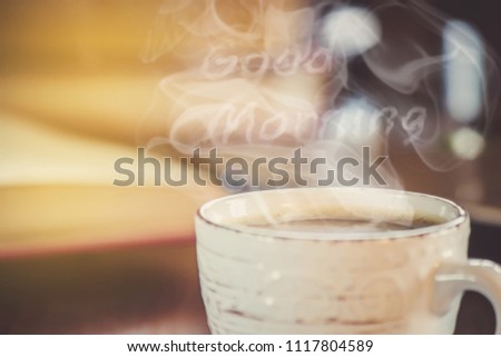 A cup of coffee and a smoke good morning at the office at work. Selective focus.
