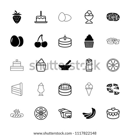 Delicious icon. collection of 25 delicious filled and outline icons such as bowl, egg, banana, pizza, cake with one candle, cake. editable delicious icons for web and mobile.