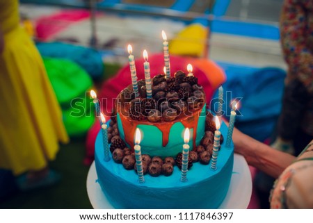 Children's birthday. birthday cake with candles.