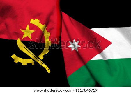 Angola and Jordan flag on cloth texture