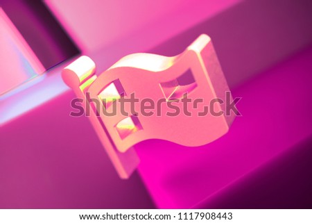 Metallic Checkered Flag Icon on the Geometric Background. 3D Illustration of Metallic Checkered, Competition, Finish, Start Icon Set With Pink Boxes.