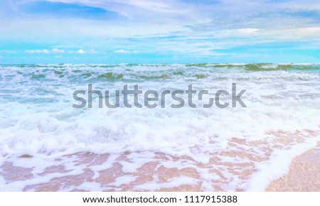 Waves on the Ocean with blue cloudy sky in Summer at Huai Yang, Thailand