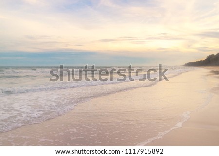 white sand beach meet tropical ocean with small waves and nice blue sky in Summer at Huai Yang, Thailand Royalty-Free Stock Photo #1117915892