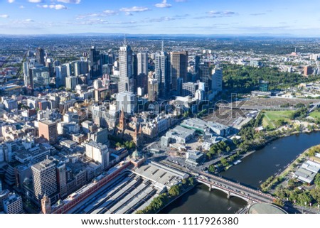 Aerial view Melbourne city skyline