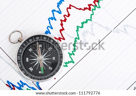 compass on the table and graph background