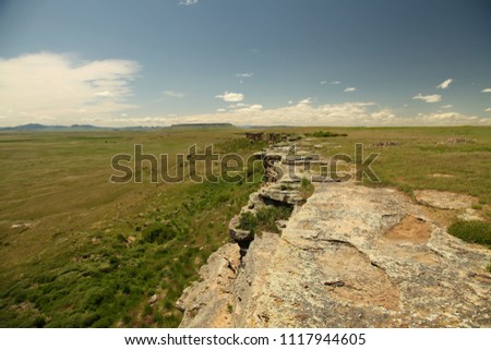 The buffalo jump hill at First Peoples Buffalo Jump State Park in Montana Royalty-Free Stock Photo #1117944605