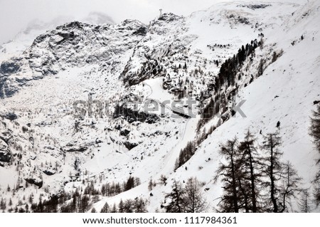 Aerial view of an empty ski trail in Zermatt, Switzerland.
