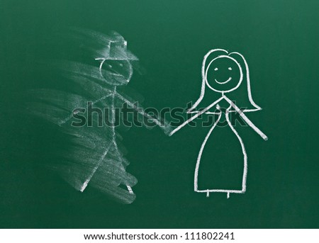 couple drawing on chalk board