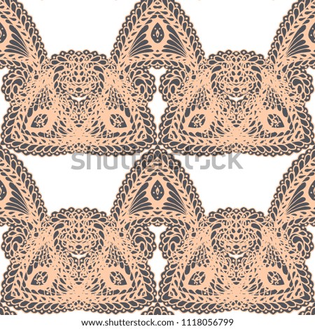 Seamless Hand Drawn Pattern with Zentangle Elements. Trendy Zendoodle Rapport for Feminine Fabric, Linen, Textile. Cute Autumn Background in Orient Style. Vector Seamless Texture with Flowers