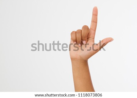 finger point isolated white background. afro american hand. Mock up. Copy space. Template. Blank.