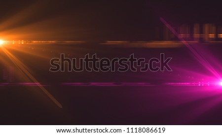 Lens flare. Cinematic background with digital flashes of light on the sides. Template with bright glow on dark. Good for using in trailer or intro and video production. 3d rendering
