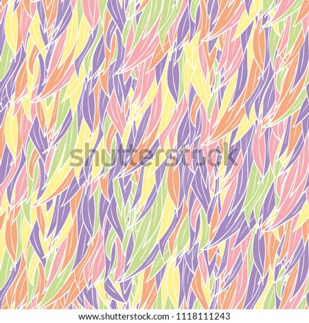 Seamless hand drawn pattern with boho pastel colored feathers, vector illustration
