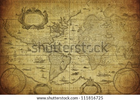 vintage map of the world 1635 Royalty-Free Stock Photo #111816725