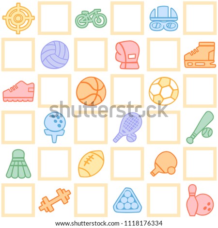 Colorful seamless background of sport pattern. Freehand drawing in cute style. Vector illustration. 
