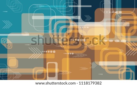 Tech Background. Colorful Horizontal Technology Background with Frames, Squares, Dots, Arrows and Lines. Modern Abstract Texture for Wallpaper, Web, Applications. Fantastic Digital Texture. Vector.