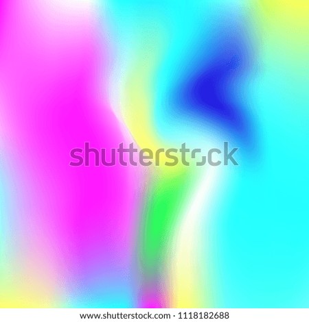Holographic abstract background. Multicolor holographic backdrop with gradient mesh. 90s, 80s retro style. Iridescent graphic template for brochure, flyer, poster design, wallpaper, mobile screen.