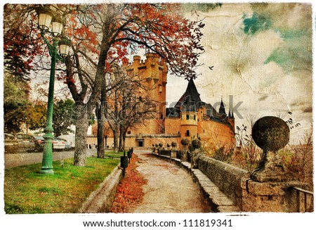 fairy Alcazar castle, Segovia , Spain, picture in painting style