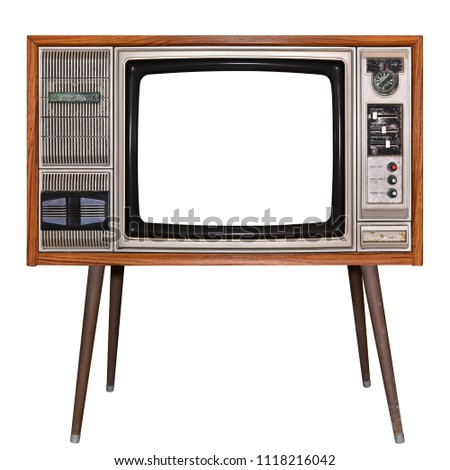 Vintage television with cut out screen on Isolated background. This has clippimh path.  