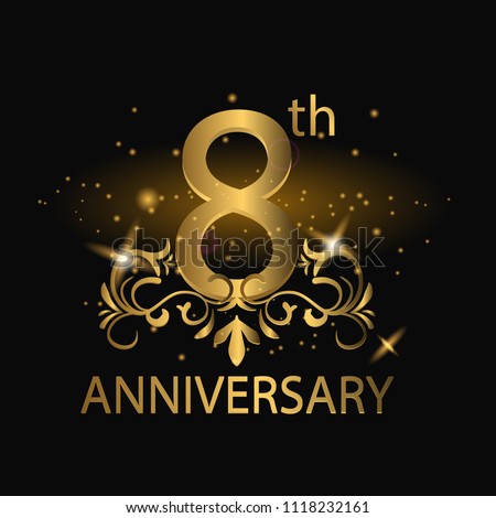8th years anniversary celebration. 8th anniversary logo with gold color, foil, sparkle