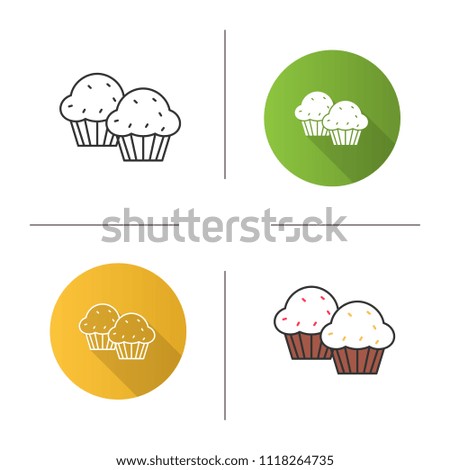 Cupcakes icon. Muffins. Flat design, linear and color styles. Isolated raster illustrations