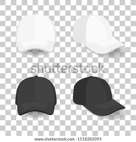 set of realistic black and white baseball cap