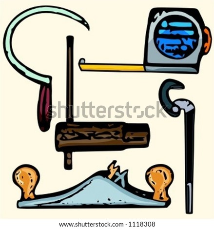 A set of 5 vector illustrations of miscellaneous tools.