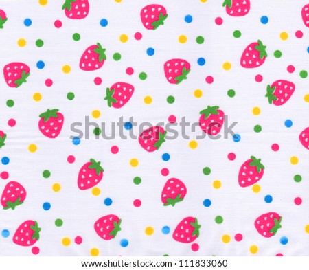 Strawberry pattern on white fabric background