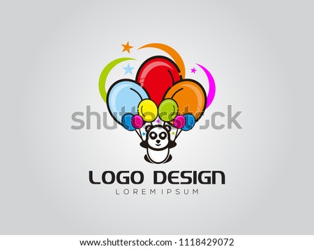 Panda vector logo illustration. With Ballons
