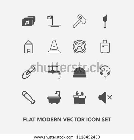 Modern, simple vector icon set with hammer, equipment, candle, music, baja, wax, wine, fire, sign, modern, file, beach, bathroom, audio, ladder, step, decoration, screwdriver, tap, tool, house icons