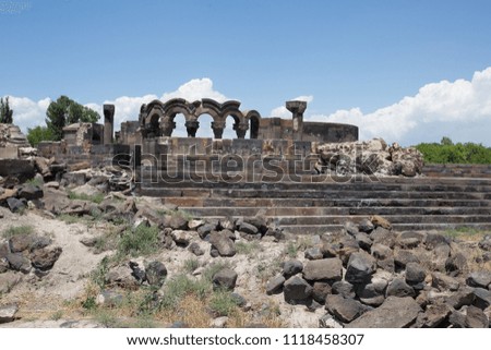 destroyed and historical Armenian architecture in the afternoon