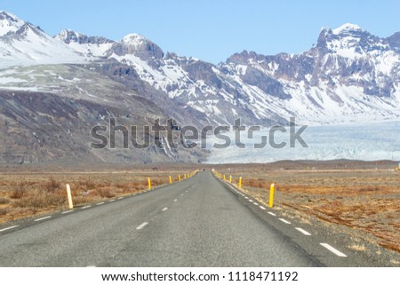 Driving on the road of Iceland. Beautiful landscapes during winter time.