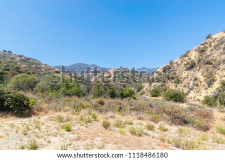 Morning hiking area in southwest desert mountains on hot summer day