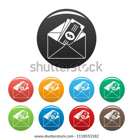 Money in envelope icon. Simple illustration of money in envelope icons set color isolated on white