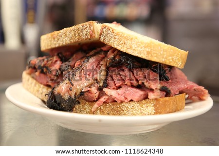 Famous Pastrami on rye sandwich served in New York Deli