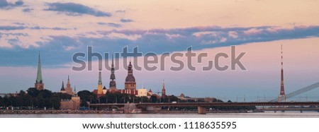 Panoramic view on historical center of old Riga - the capital of Latvia and largest city in Baltic region with unique medieval and Gothic architecture