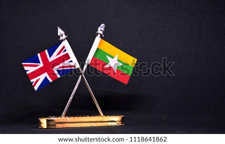 United Kingdom and Myanmar table flag with black Background