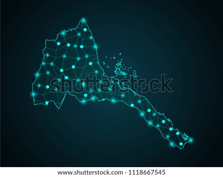 Abstract blue background with Eritrea map, internet line, connected points. Eritrea map with dot nodes. Global network connection concept. Wire frame 3D mesh polygonal network line. vector.