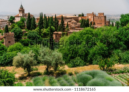 Fortress in the highlands, Andalusia Spain, Granada, Alcazaba landscape for the logo, space for text