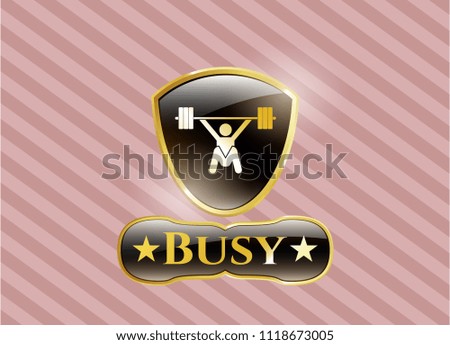  Golden badge with snatch, weightlifting icon and Busy text inside