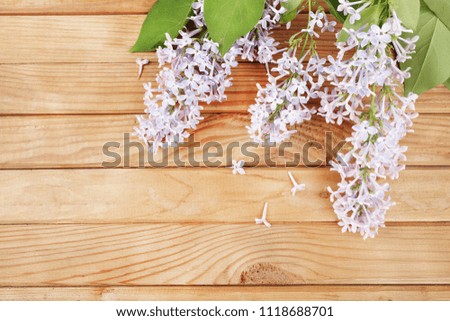 Lilac on a wooden background. Spring background. Desktop wallpapers with flowers.