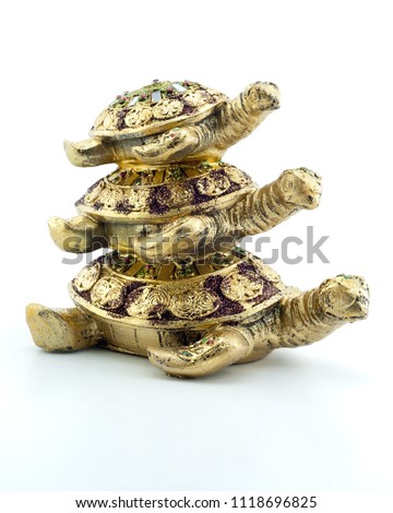 Golden turtles isolated on white background