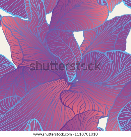 Ultraviolet Iris flower petals seamless pattern. Vector line-art illustration.