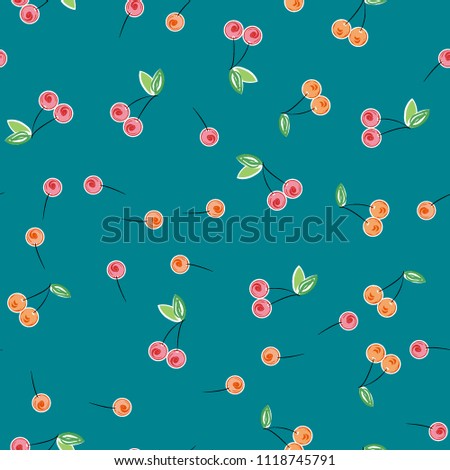 Cute cherry seamless pattern. Good for textile, wrapping, wallpapers, etc. Sweet red ripe cherries isolated. Vector illustration.