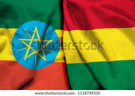 Ethiopia and Bolivia flag on cloth texture