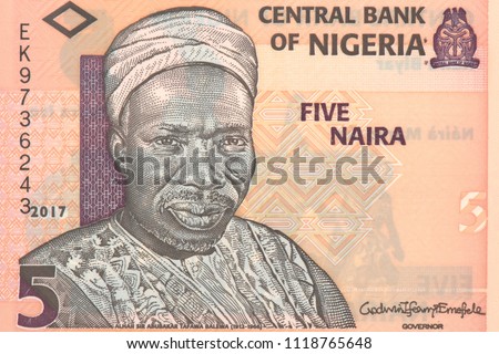 Alhaji Sir Abubakar Tafawa Balewa, Portrait from Nigeria 5 Naira 2009 Banknotes.