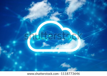 sky background with cloud storage icon network concept