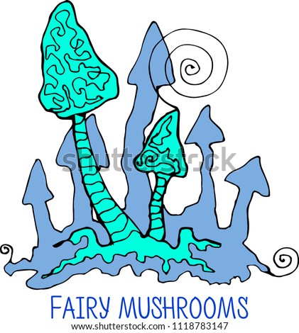 Fairy mushrooms vector outline silhouette hand drawing