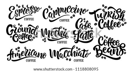9 Coffee Quotes. Vector text. Set of vector inscriptions. Typography vector design for a coffee house. Design template celebration. Vector illustration. Royalty-Free Stock Photo #1118808095